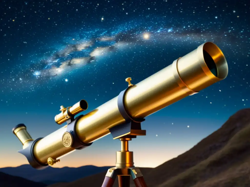 Una ilustración digital de estilo vintage de un telescopio apuntando al cielo estrellado, evocando la belleza encantadora del universo