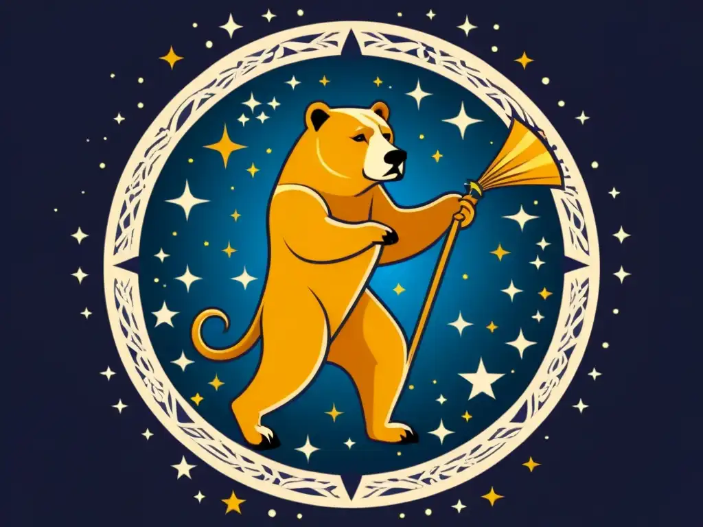 Una ilustración vintage de la constelación Ursa Major con Dyaus Pita como una majestuosa figura en el universo, rodeado de elementos celestiales