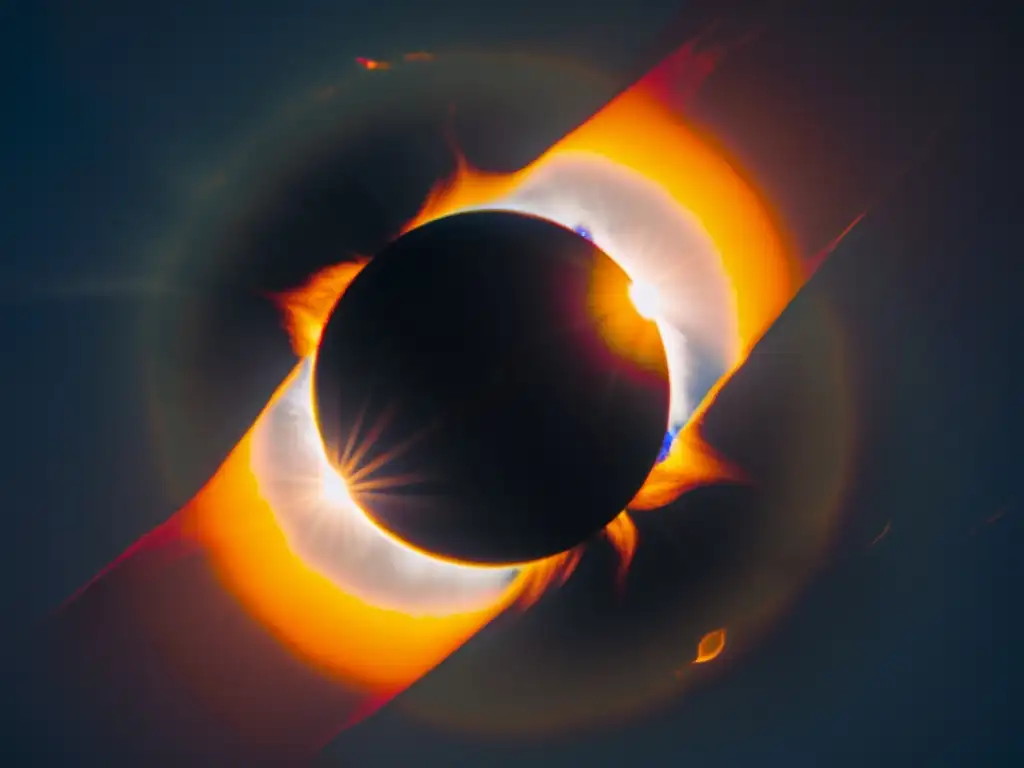 Capturar eclipses astronómicos únicos: un eclipse solar vintage con la luna frente al sol, creando una corona de luz impresionante