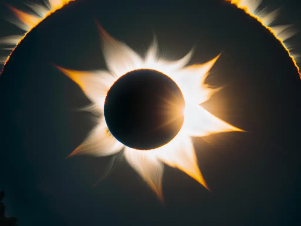 Fotografía de eclipses celestes en blanco y negro vintage, con la luna parcialmente ocultando el sol y creando un ambiente surrealista y asombroso