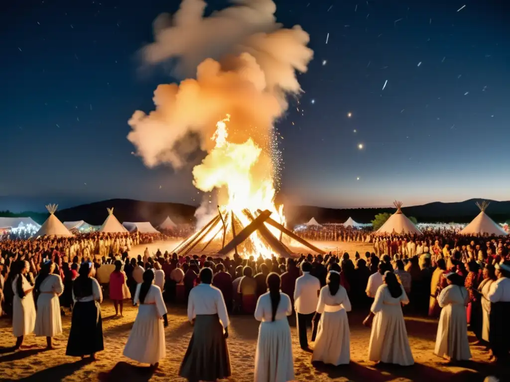 Emotivo festival indígena bajo el manto nocturno, con danzas alrededor del gran fuego