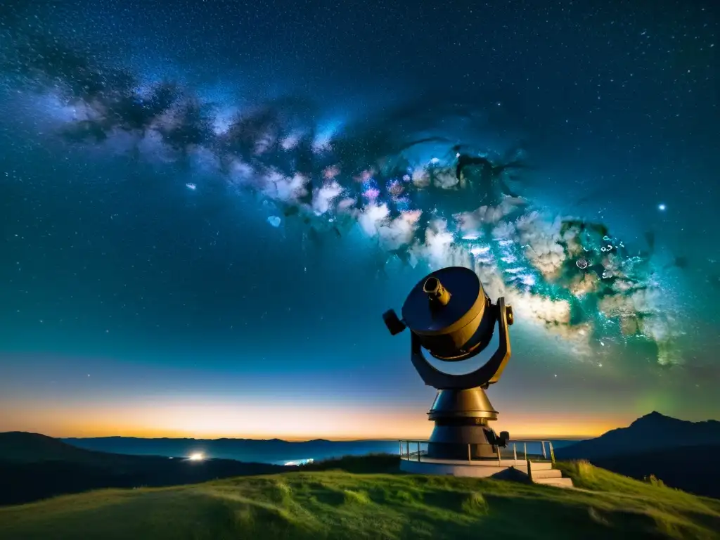 Espectacular fotografía vintage del cielo estrellado con un telescopio y una antigua observatorio