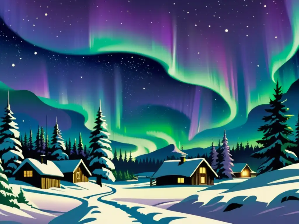 Un espectacular paisaje de la aurora boreal: fenómeno natural místico con colores vibrantes, cielo nocturno y paisaje nevado