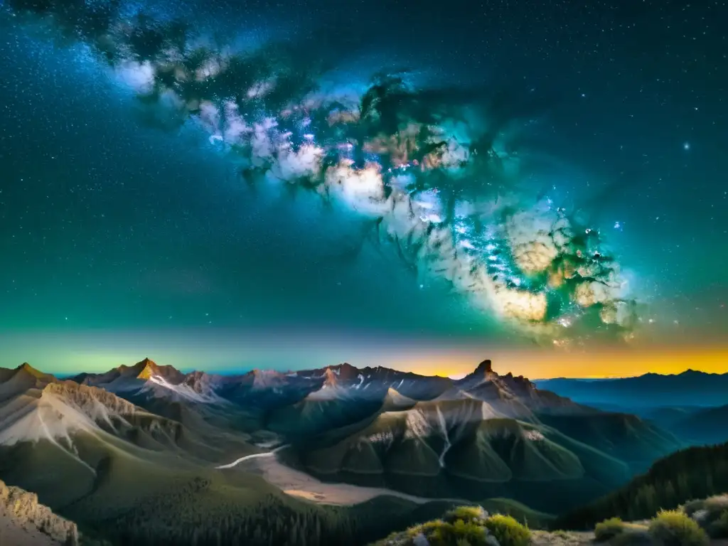 Exposición Vía Láctea captura esplendor de la galaxia en la noche estrellada sobre montañas escarpadas