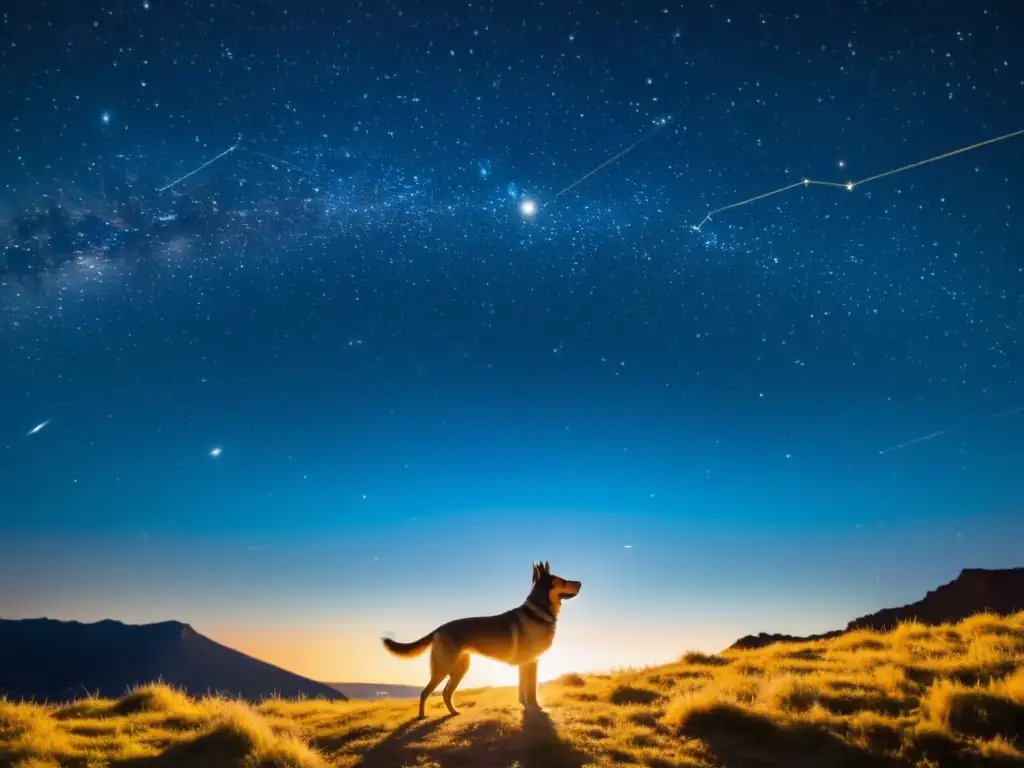 Una fotografía estilo vintage de la constelación de Canis Major, con sus brillantes estrellas, como Sirius, destacando en un cielo estrellado