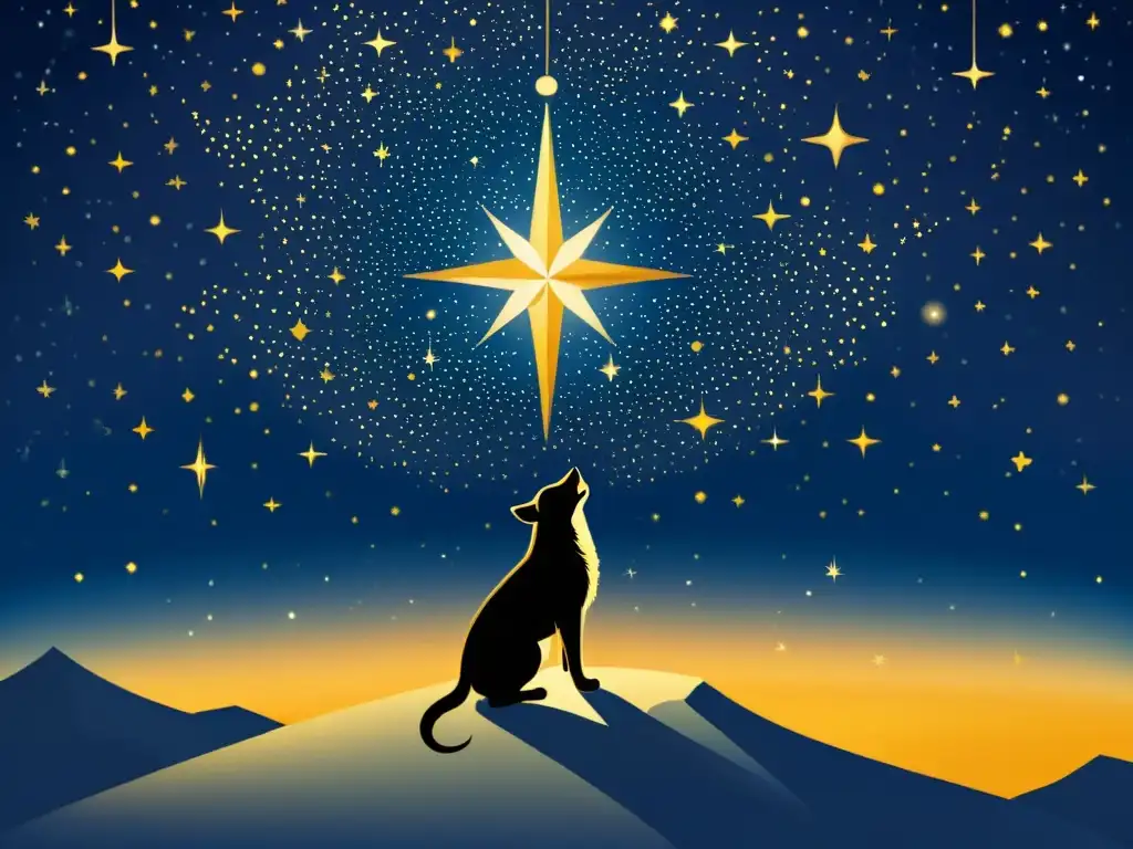 Una ilustración vintage de la estrella Mirzam brillando en el cielo nocturno del Canis Major