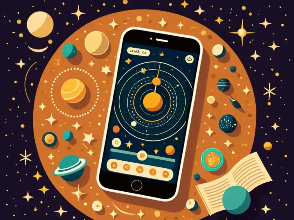 Explora las estrellas con una app astronómica en este ilustrado teléfono vintage