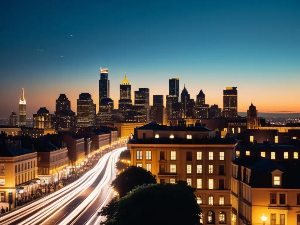 Fotografiando estrellas desde la ciudad: un nostálgico y romántico paisaje urbano nocturno con luces de coches y farolas