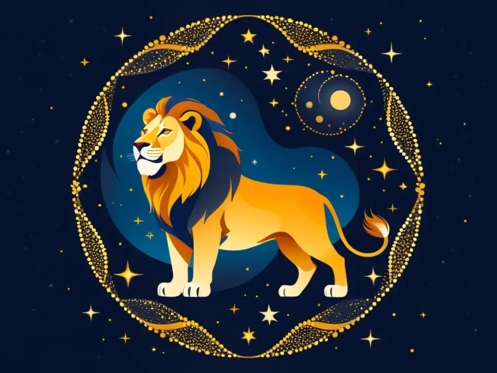 Ilustración vintage de la constelación Leo, con estrellas formando un majestuoso león