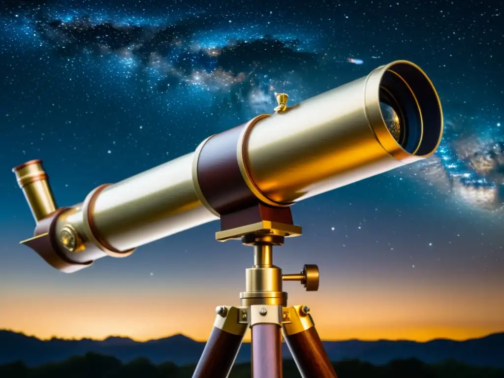 Fotografía astronómica para estudiantes: Una nostálgica noche estrellada con un telescopio vintage de latón y caoba