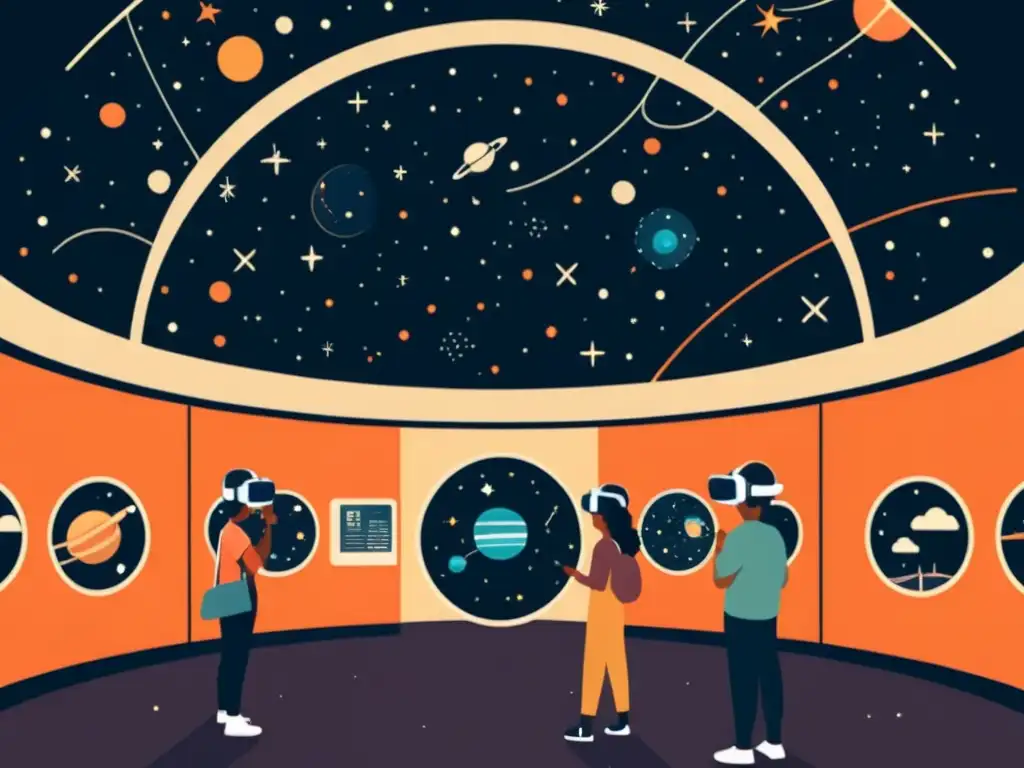 Experiencia inmersiva con constelaciones en realidad virtual en un museo espacial vintage