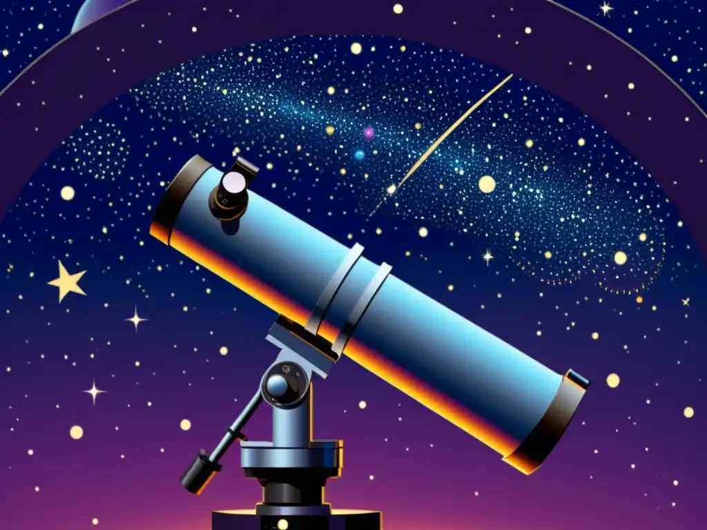 Exploración detallada de constelaciones: Ilustración vintage de un telescopio capturando la belleza de las estrellas en el espacio profundo