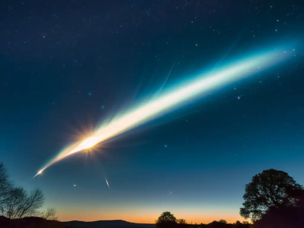 Una exposición fotográfica de cazadores de cometas captura la belleza celestial de un cometa surcando el cielo nocturno, evocando asombro por los misterios del cosmos