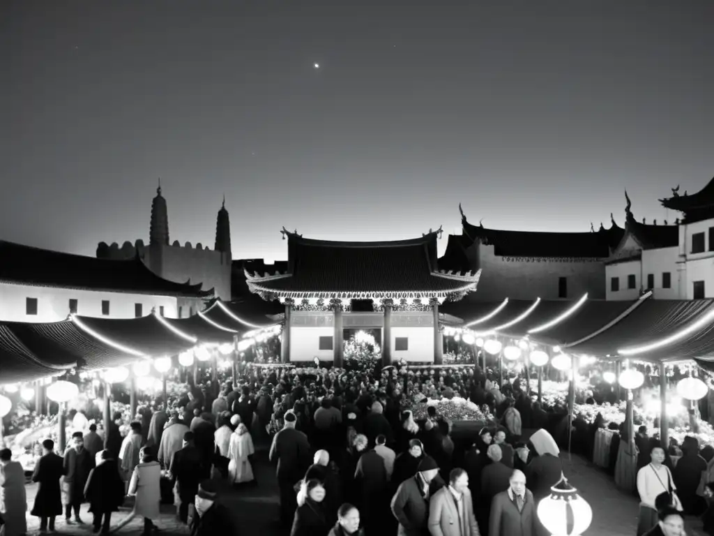 Una fascinante alineación planetaria ilumina una bulliciosa celebración en un antiguo mercado, evocando la historia y la espiritualidad