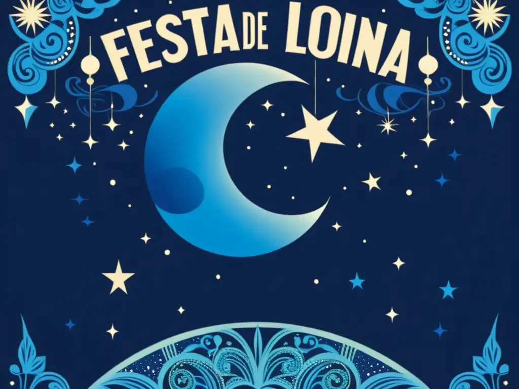 Un festival mágico bajo la Luna Azul, con gente bailando y celebrando