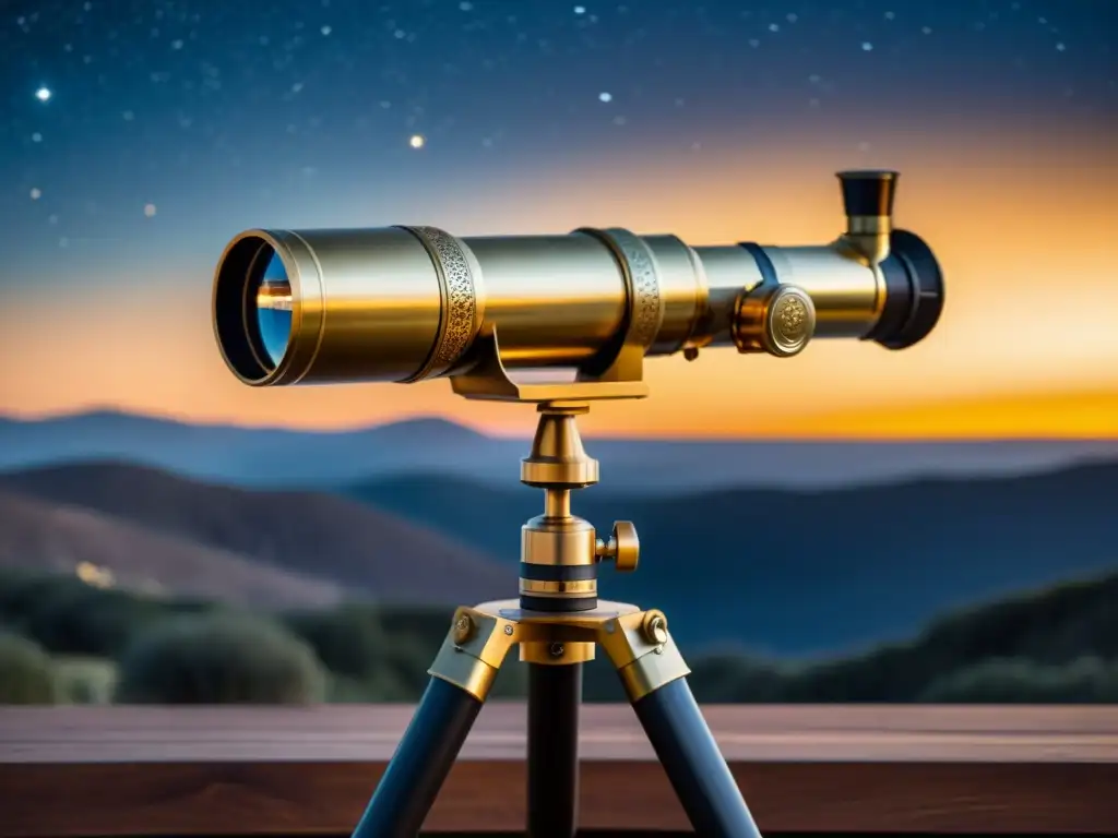 Descubre festividades astronómicas con un telescopio vintage iluminado por velas en una noche estrellada