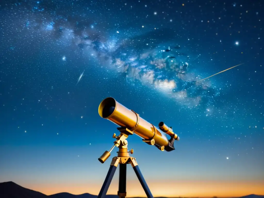 Filtros para observar constelaciones: Ilustración vintage de una noche estrellada con constelaciones detalladas en un telescopio clásico