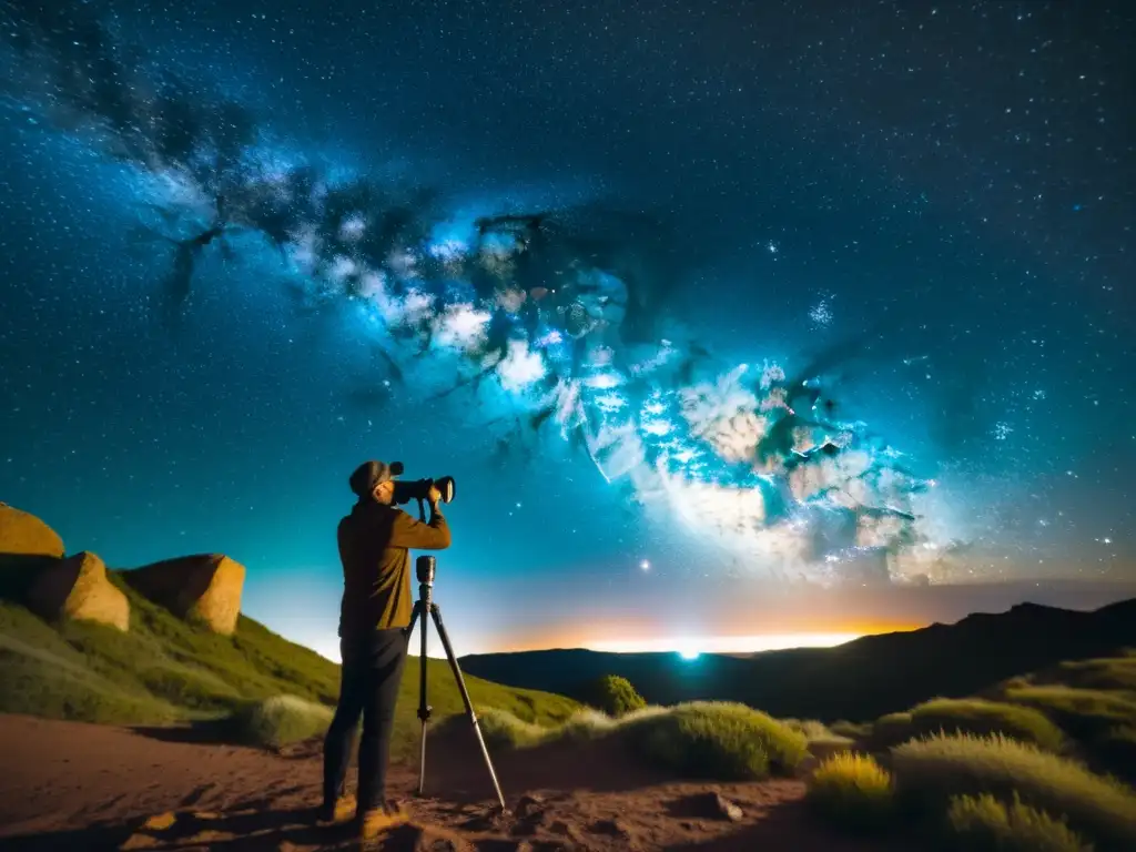 Un fotógrafo captura la Osa Mayor en una noche estrellada con cámara vintage