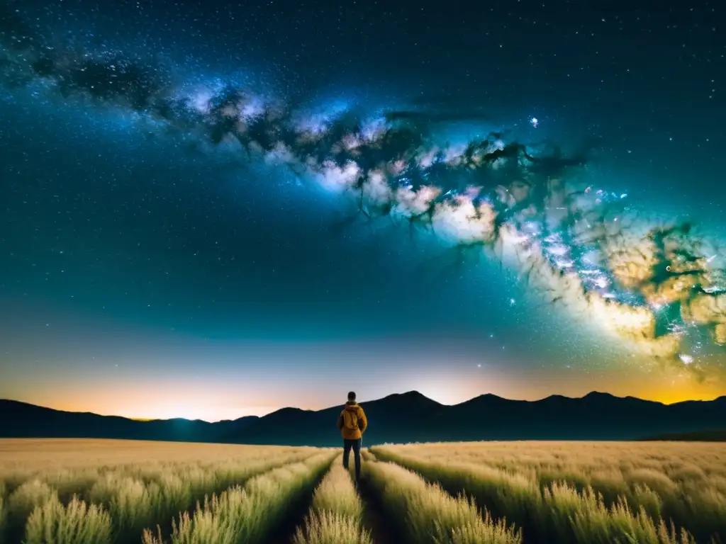 Un fotógrafo solitario captura la Vía Láctea en un campo nocturno