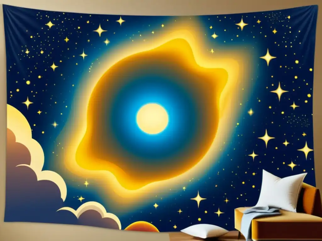 Colosal gigante estelar dorado en el cosmos Vintage ilustración de un gigante estelar majestuoso en constelaciones, irradiando un brillo dorado y cósmico