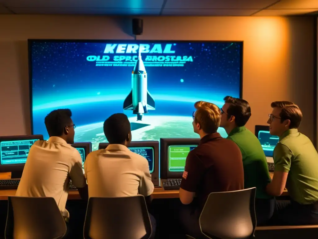 Grupo de estudiantes disfrutando del aprendizaje astronómico con Kerbal Space Program, compartiendo logros y camaradería