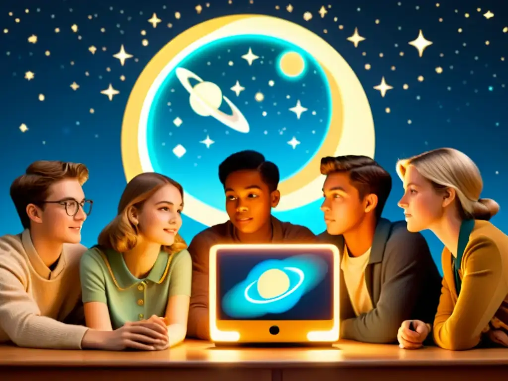 Un grupo de estudiantes interactúa con un software de astronomía, cautivados por impacto educativo de las animaciones