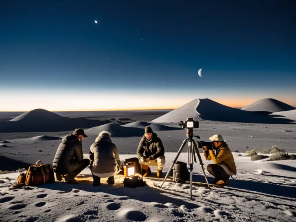 Un grupo de fotógrafos preparándose para capturar la Luna en una noche nostálgica