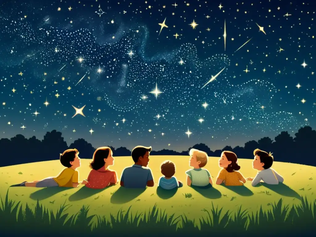 Un grupo de niños mirando las constelaciones en el cielo nocturno