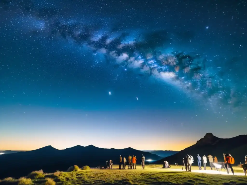 Grupo disfruta de tours estelares hemisferio sur, observando constelaciones y la Vía Láctea en una noche serena y llena de asombro