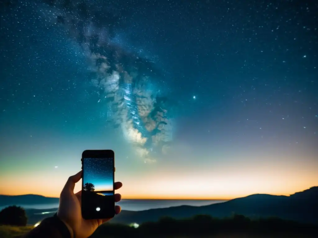 Una hermosa fotografía vintage del cielo estrellado con adaptador para smartphone, capturando la belleza de la astrofotografía para todos