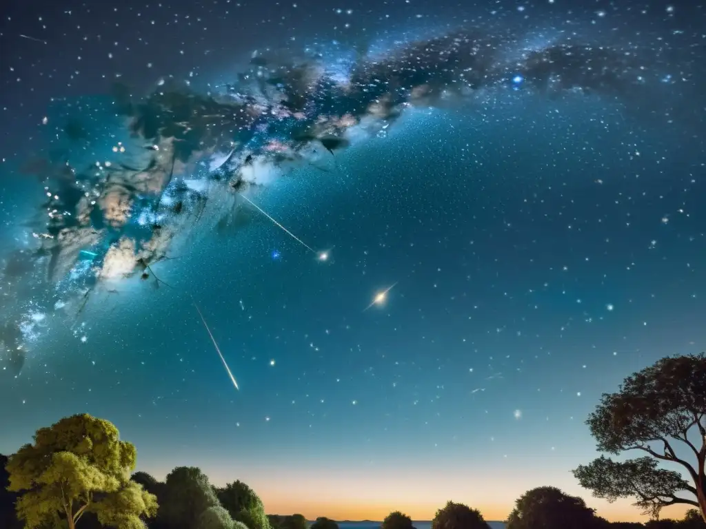 Un hermoso cielo estrellado vintage con constelaciones y cuerpos celestes, evocando la magia y la belleza atemporal del cosmos