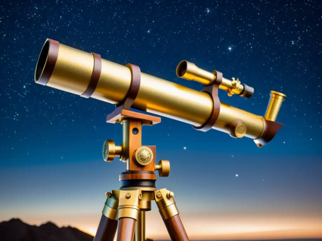 Hermoso telescopio vintage en un cielo estrellado, evocando la maravilla del observatorio estelar con herramientas digitales