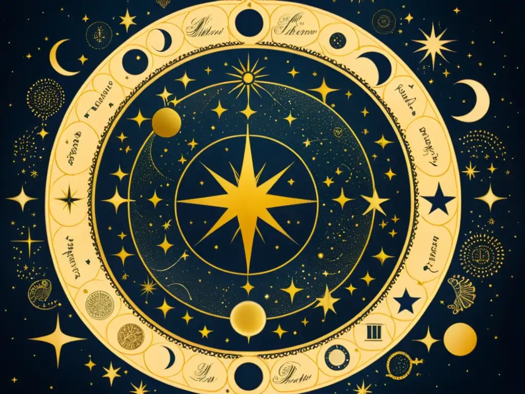 Una ilustración vintage de un antiguo mapa celestial con constelaciones y la mitología asociada, evocando la magia del firmamento estrellado