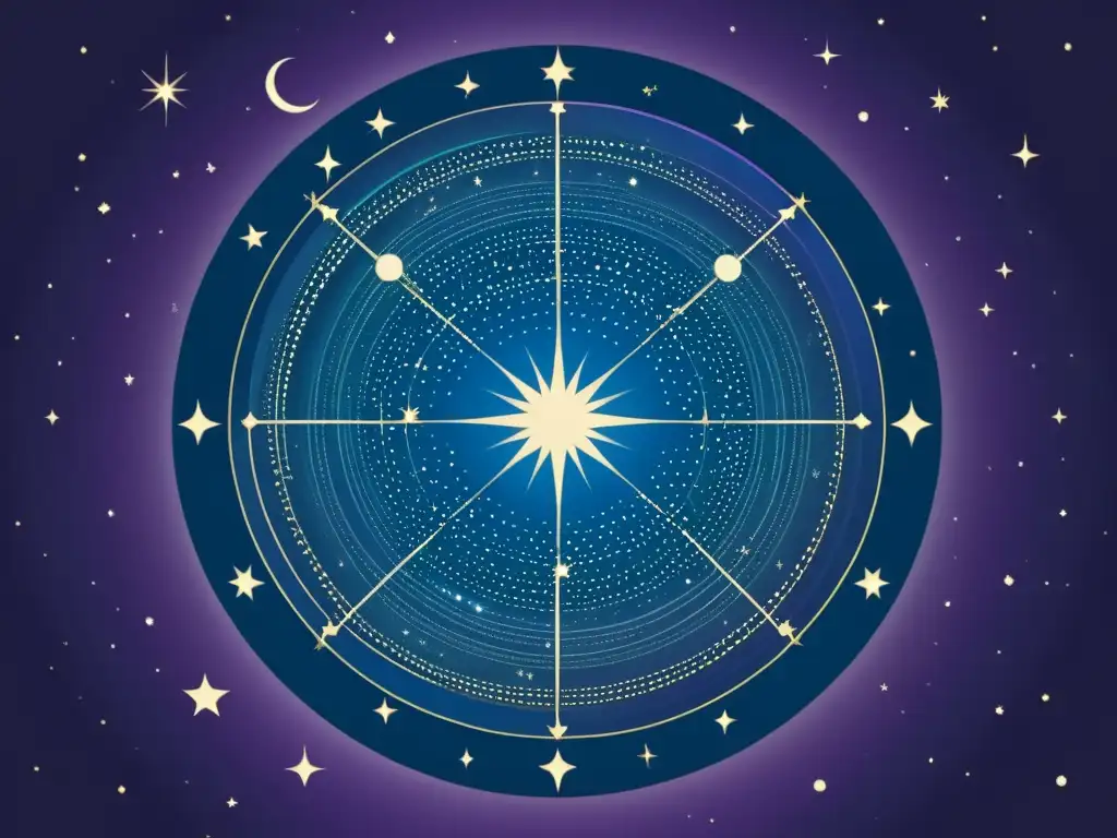 Una ilustración vintage de un cielo nocturno con constelaciones circumpolares, mostrando la belleza atemporal de la esfera celestial