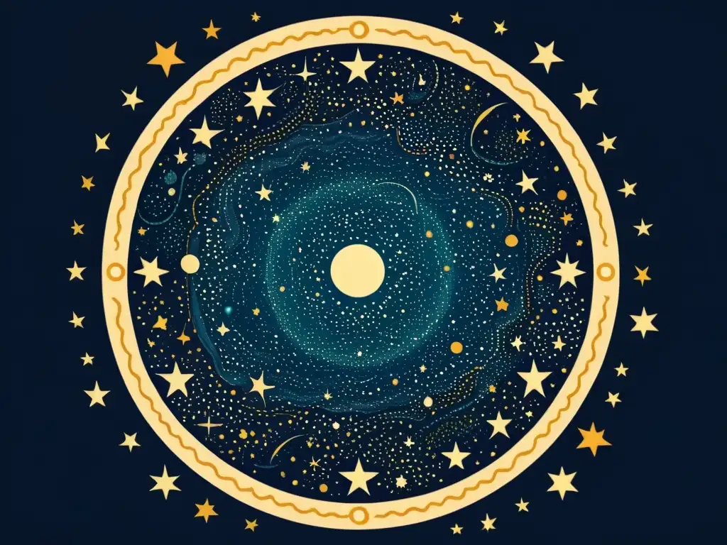 Una ilustración detallada y nostálgica del cielo nocturno, evocando la práctica ancestral de estudiar las estrellas