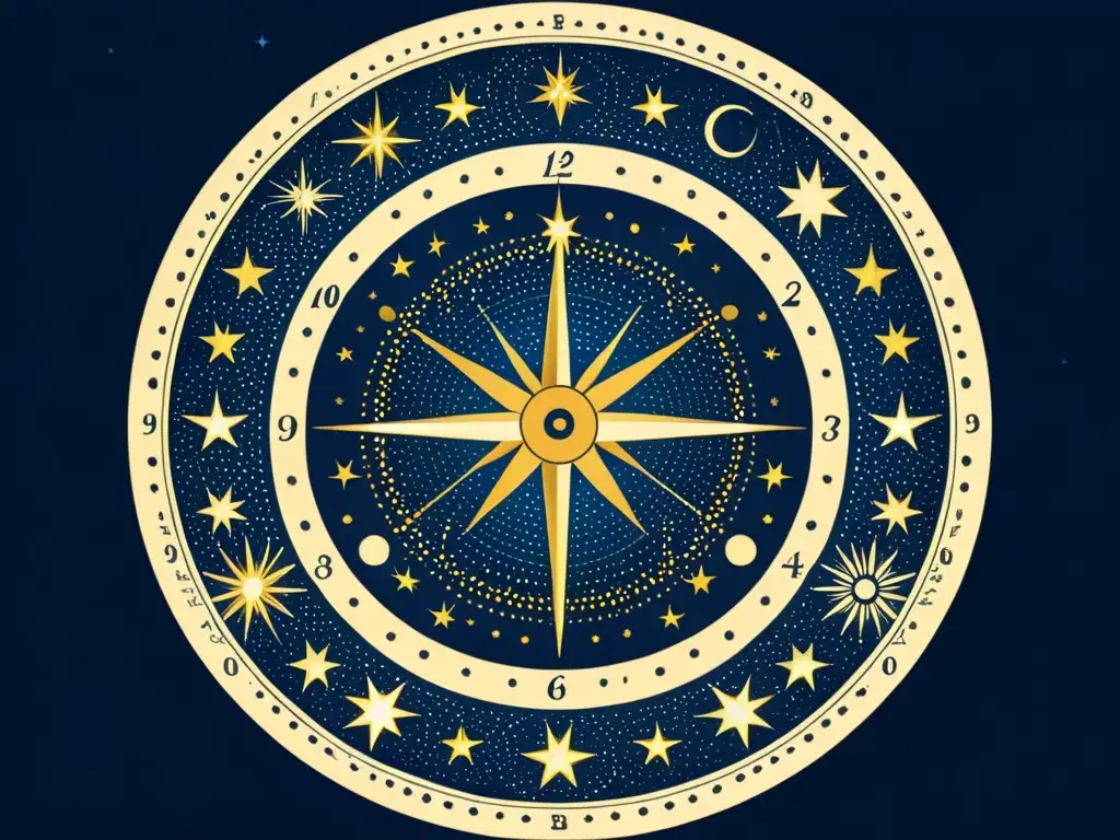 Una ilustración vintage impresionante de la constelación Horologium, capturando su esencia celestial con detalles intrincados y sombreado delicado