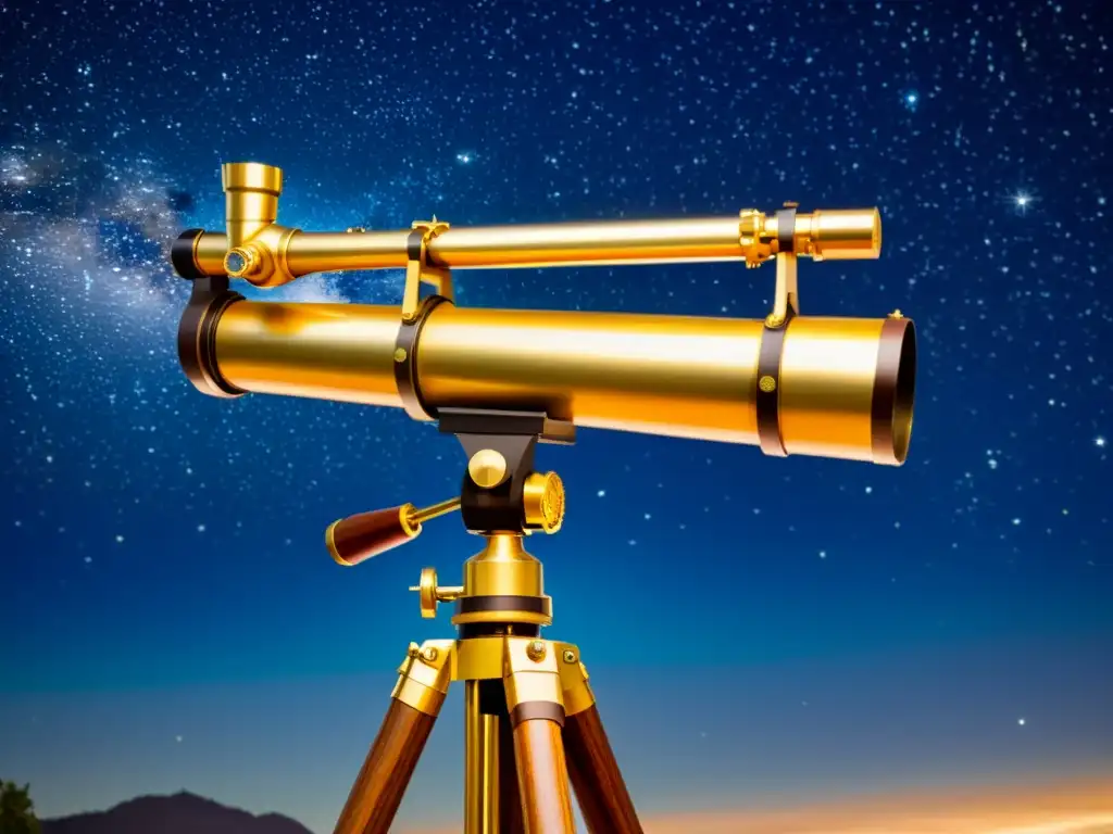 Una ilustración vintage de un telescopio observando las estrellas en una noche estrellada, evocando la tendencia observación astronómica doméstica