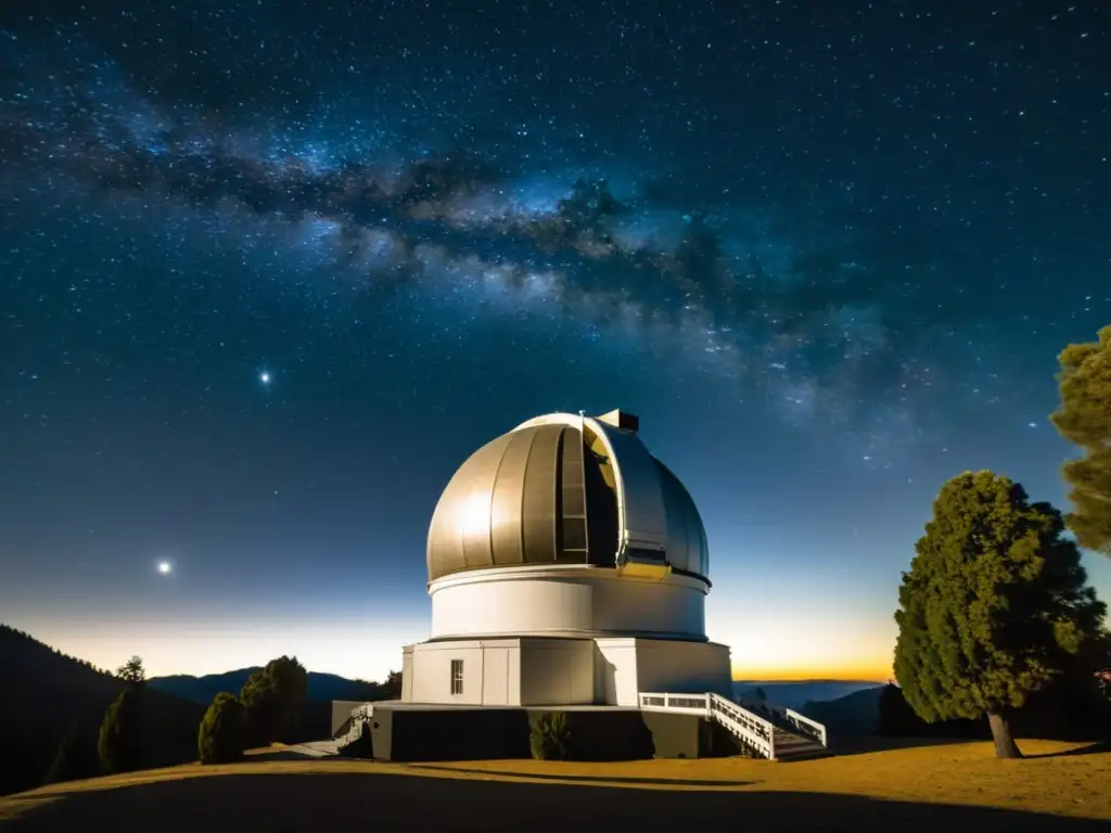 Imagen en blanco y negro del Observatorio Mount Wilson en California con el icónico telescopio Hooker de 100 pulgadas en el centro