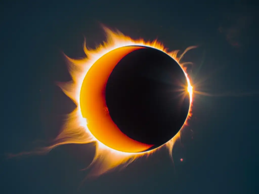 Imagen vintage de un eclipse solar, con la luna detallada frente al sol y la corona visible