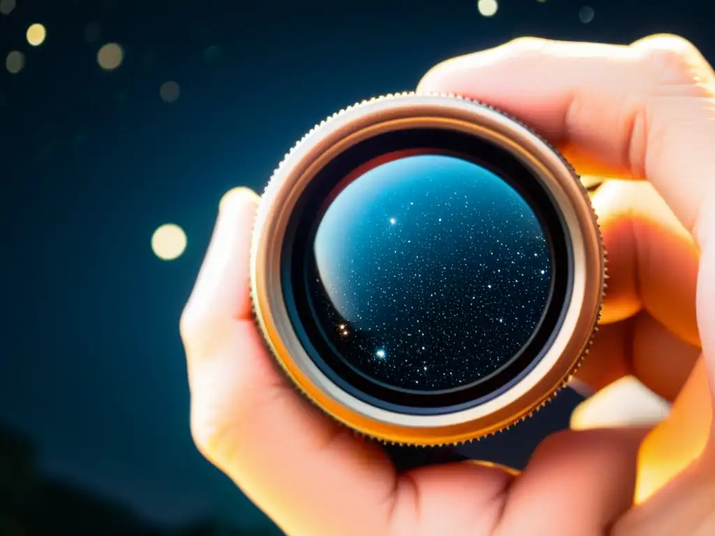 Telescopio vintage: la magia de la observación estelar Una imagen vintage de un ojo que observa estrellas a través de un telescopio especializado, evocando una experiencia visual única