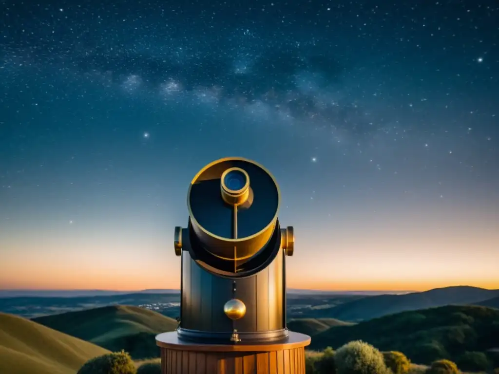 Imagen vintage de un telescopio apuntando hacia un cielo estrellado, evocando la nostalgia de preservar cielos oscuros para observar estrellas