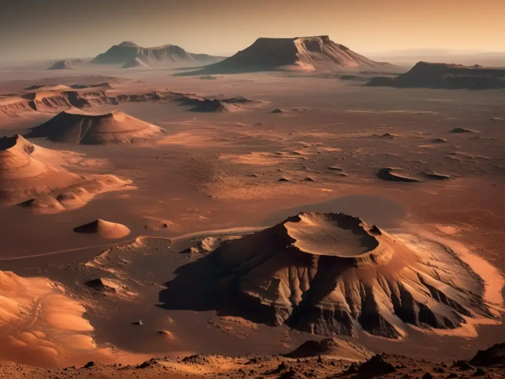 Una impresionante astrofotografía de superficies planetarias que captura la asombrosa topografía y paisaje alienígena de Marte en detalle vintage