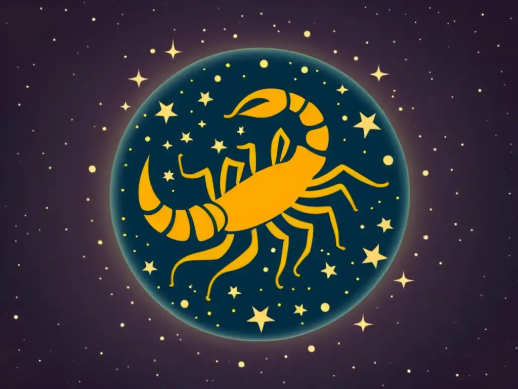 Una ilustración vintage impresionante del Brillo de Scorpius estrellas mitología, con detalles intrincados y una cálida paleta de colores nostálgica