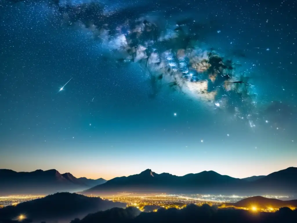 Una impresionante fotografía vintage del cielo nocturno con estrellas centelleantes y una constelación prominente en el centro