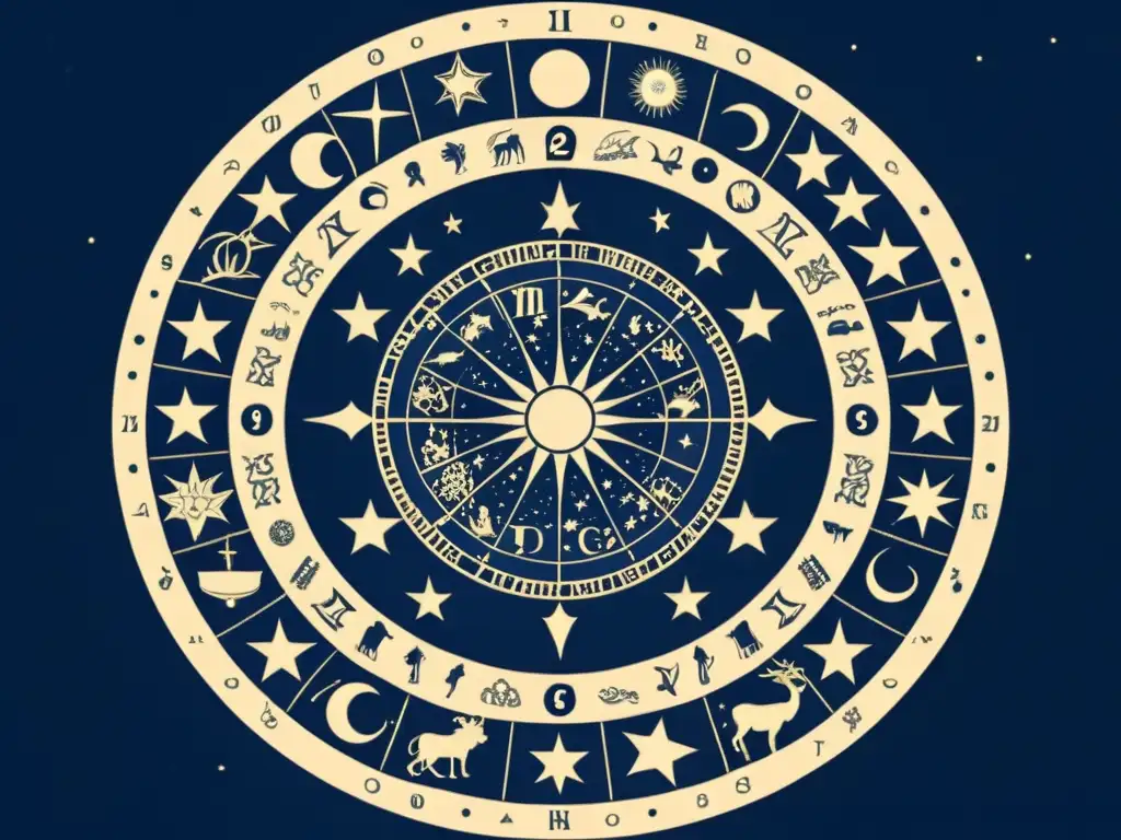 Un impresionante diseño vintage de las constelaciones del zodíaco, evocando la evolución histórica de la astrología en un seminario