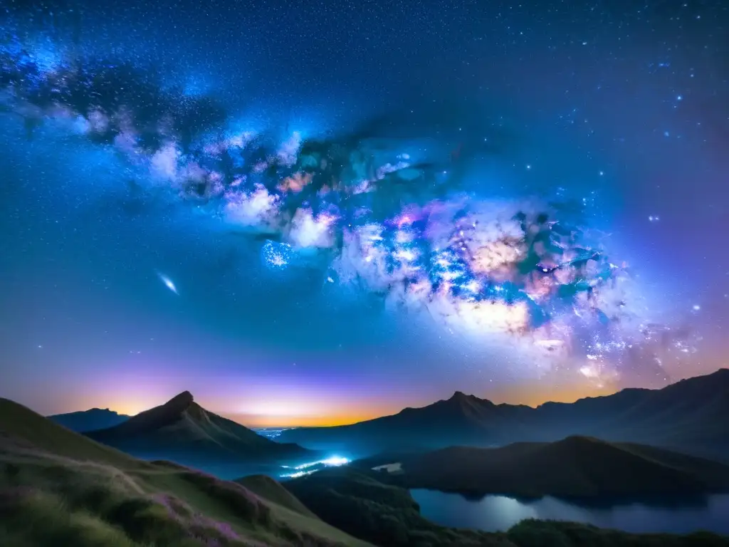 Una impresionante foto vintage del cielo nocturno, capturando la belleza de la Vía Láctea y los detalles celestiales en condiciones de baja luz