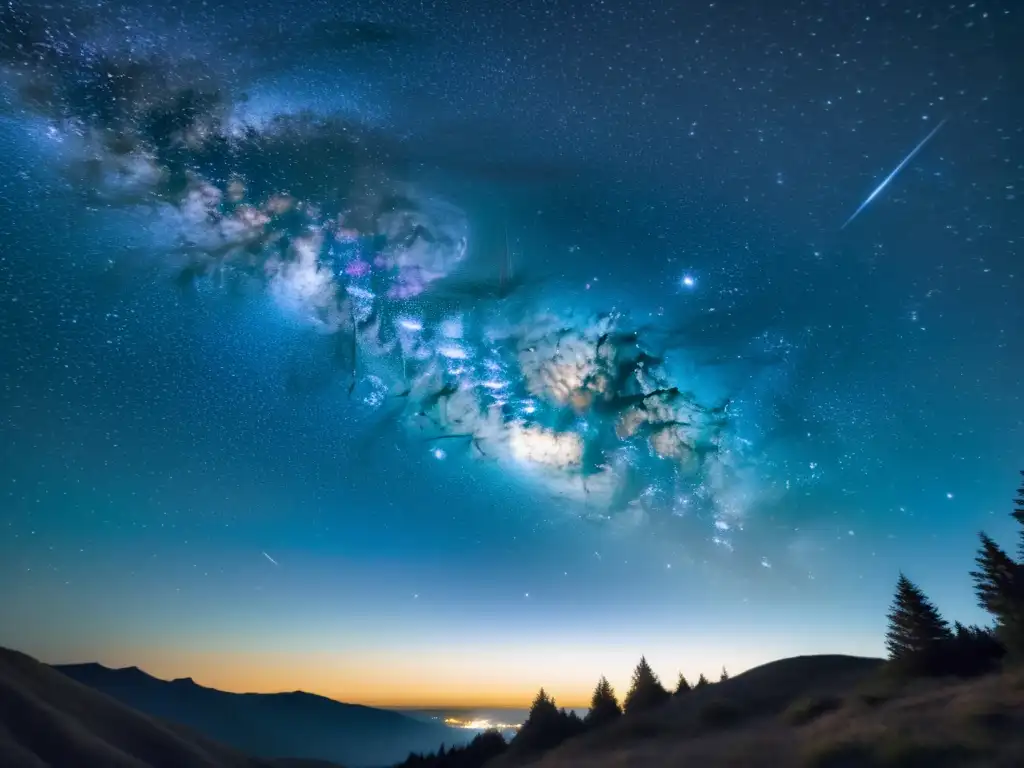 Una impresionante imagen vintage del cielo nocturno, con patrones estelares en el cielo que evocan asombro y fascinación