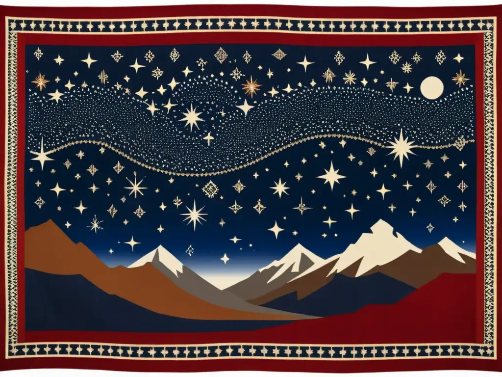 Una impresionante tapestry andina que representa la conexión espiritual entre Pachamama y las estrellas andinas