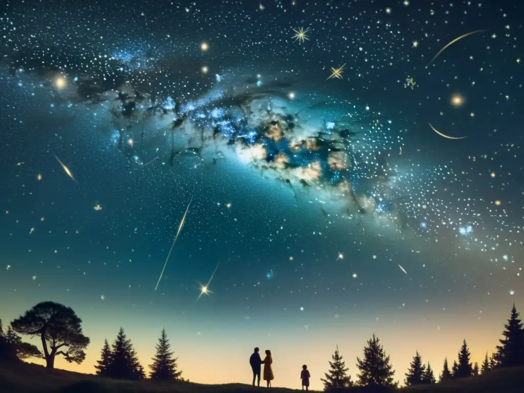 Espléndida ilustración vintage del firmamento estrellado Una impresionante ilustración vintage del cielo nocturno, con detalladas constelaciones y estrellas que representan la mitología asociada