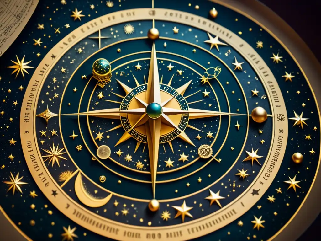 Increíble mapa celestial vintage de constelaciones y detalles astronómicos, con textura antigua, evocando la influencia de la astronomía en tatuajes